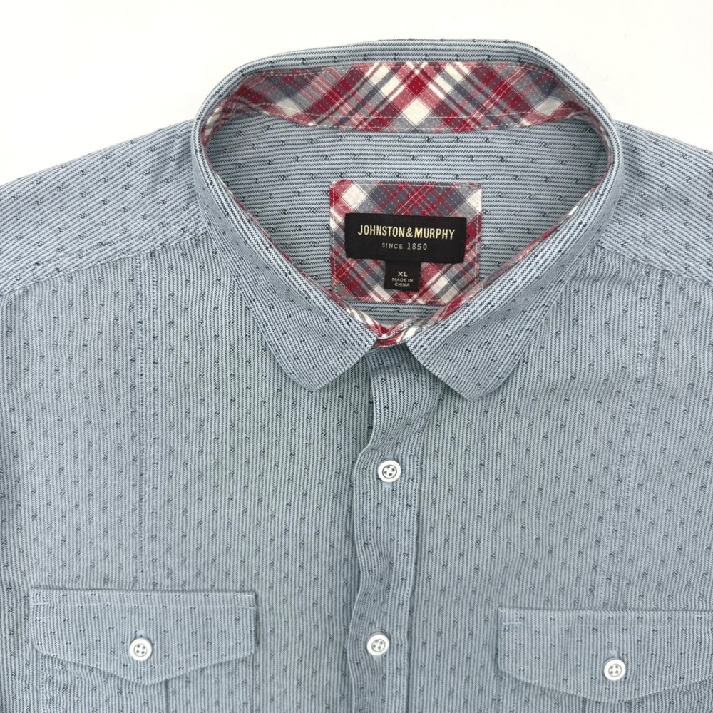 Johnston & Murphy Button Down Men XL Blue Dobby Stripe Short Sleeve Shirt 748355